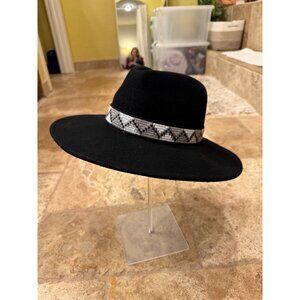 Black Wool Wide Brim Fedora Hat With Geometric Band By Universal Thread For Adul